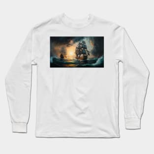 Naval Battle Between Pirate Sailing Ships, Caribbean Seascape #7 Long Sleeve T-Shirt